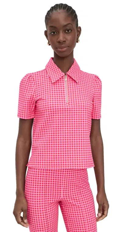 Addison Bay Ponte Virginian Polo Top Rose Check | Thumbnail 1 Addison Bay Ponte Virginian Polo Top Rose Check | Thumbnail 1