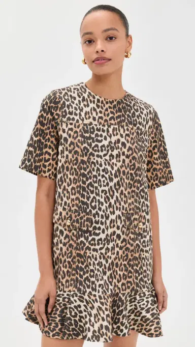 GANNI Printed Stretch Cotton Mini Dress with Frill Almond Milk | Thumbnail 2 GANNI Printed Stretch Cotton Mini Dress with Frill Almond Milk | Thumbnail 2