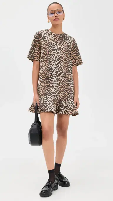 GANNI Printed Stretch Cotton Mini Dress with Frill Almond Milk | Thumbnail 5 GANNI Printed Stretch Cotton Mini Dress with Frill Almond Milk | Thumbnail 5