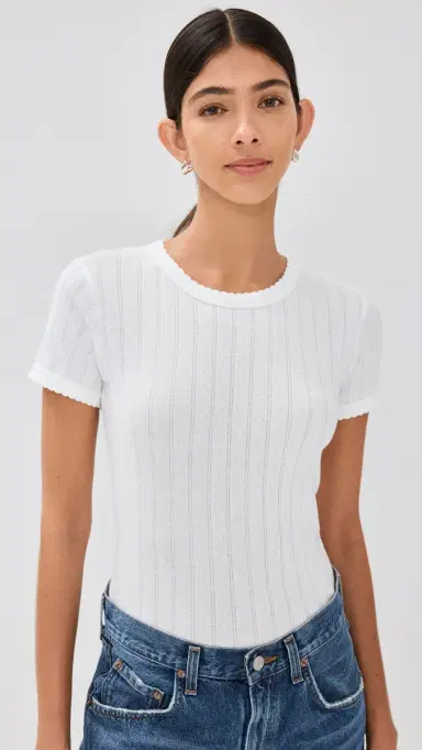 LESET Pointelle Short Sleeve Tee White L | Thumbnail 2 LESET Pointelle Short Sleeve Tee White L | Thumbnail 2