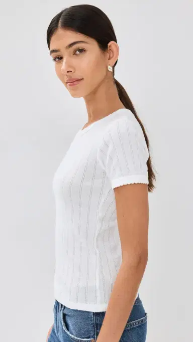 LESET Pointelle Short Sleeve Tee White L | Thumbnail 4 LESET Pointelle Short Sleeve Tee White L | Thumbnail 4