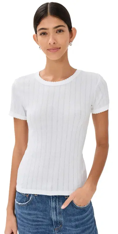 LESET Pointelle Short Sleeve Tee White L | Thumbnail 1 LESET Pointelle Short Sleeve Tee White L | Thumbnail 1