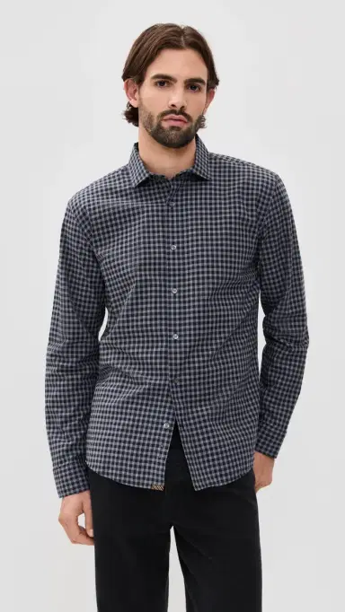 Billy Reid Plaid Check Hutcheson port Shirt Navy/Grey | Thumbnail 2 Billy Reid Plaid Check Hutcheson port Shirt Navy/Grey | Thumbnail 2
