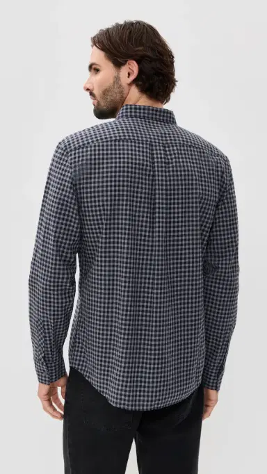 Billy Reid Plaid Check Hutcheson port Shirt Navy/Grey | Thumbnail 3 Billy Reid Plaid Check Hutcheson port Shirt Navy/Grey | Thumbnail 3