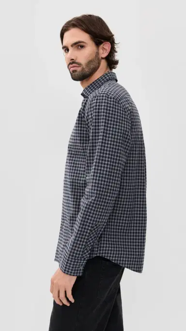 Billy Reid Plaid Check Hutcheson port Shirt Navy/Grey | Thumbnail 4 Billy Reid Plaid Check Hutcheson port Shirt Navy/Grey | Thumbnail 4