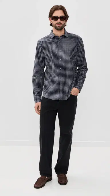 Billy Reid Plaid Check Hutcheson port Shirt Navy/Grey | Thumbnail 5 Billy Reid Plaid Check Hutcheson port Shirt Navy/Grey | Thumbnail 5