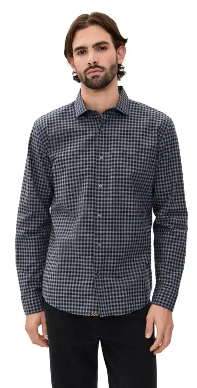 Billy Reid Plaid Check Hutcheson port Shirt Navy/Grey | Thumbnail 1 Billy Reid Plaid Check Hutcheson port Shirt Navy/Grey | Thumbnail 1