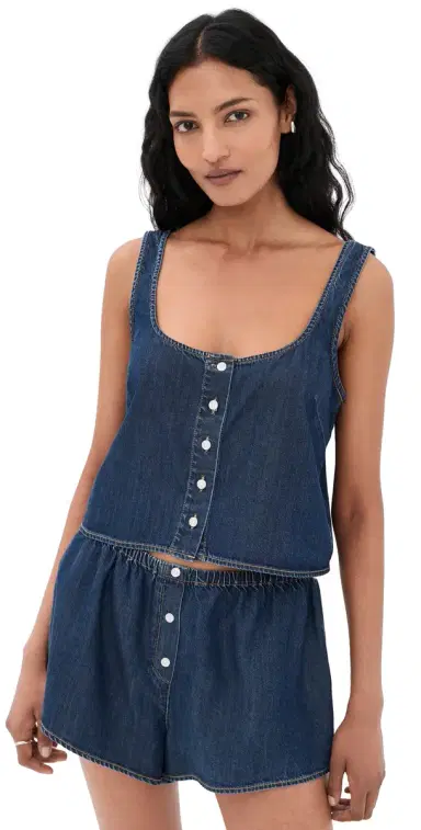 Good American Denim Button Front Tank Indigo1187 | Thumbnail 1 Good American Denim Button Front Tank Indigo1187 | Thumbnail 1