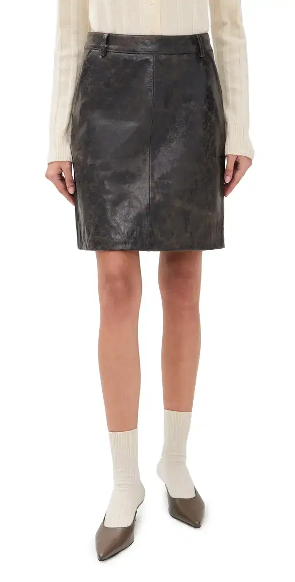 Margo Leather Skirt Brown Crunch Effect Margo Leather Skirt Brown Crunch Effect