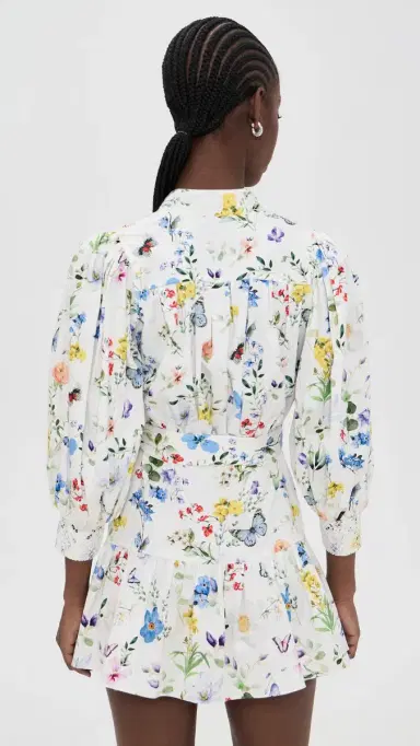 ALICE + OLIVIA Cora Tiered Mini Shirt Dress Twisting Vines Off White | Thumbnail 3 ALICE + OLIVIA Cora Tiered Mini Shirt Dress Twisting Vines Off White | Thumbnail 3