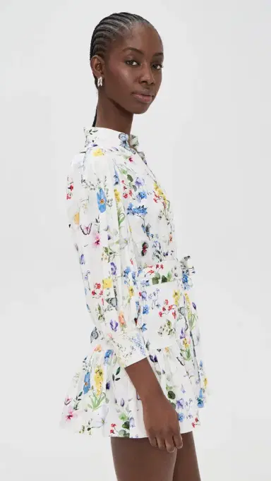 ALICE + OLIVIA Cora Tiered Mini Shirt Dress Twisting Vines Off White | Thumbnail 4 ALICE + OLIVIA Cora Tiered Mini Shirt Dress Twisting Vines Off White | Thumbnail 4