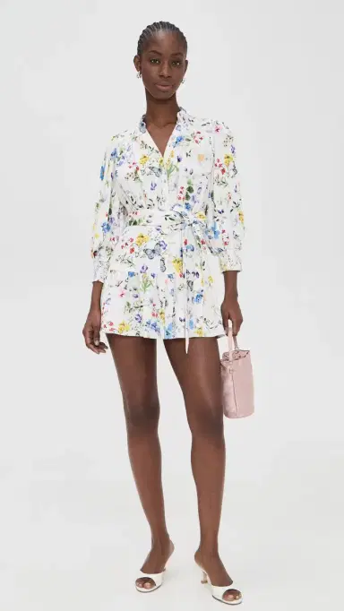 ALICE + OLIVIA Cora Tiered Mini Shirt Dress Twisting Vines Off White | Thumbnail 5 ALICE + OLIVIA Cora Tiered Mini Shirt Dress Twisting Vines Off White | Thumbnail 5