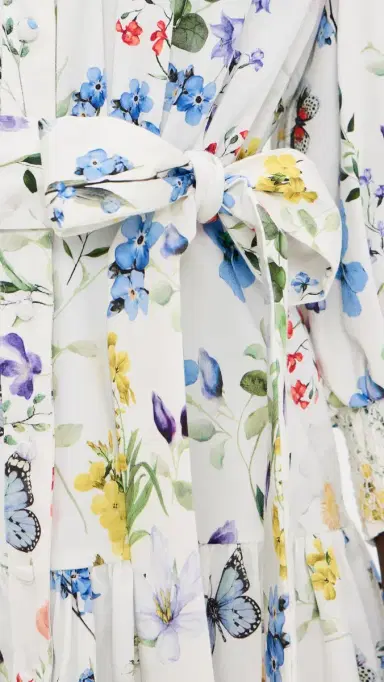 ALICE + OLIVIA Cora Tiered Mini Shirt Dress Twisting Vines Off White | Thumbnail 6 ALICE + OLIVIA Cora Tiered Mini Shirt Dress Twisting Vines Off White | Thumbnail 6