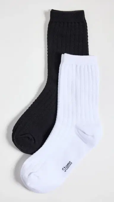 Stems Waffle Knit Socks 2 Pack Black/Ivory One Size | Thumbnail 2 Stems Waffle Knit Socks 2 Pack Black/Ivory One Size | Thumbnail 2