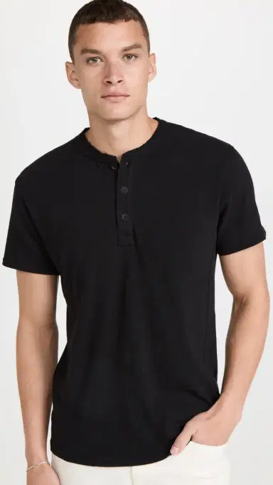 rag & bone Classic Short Sleeve Henley Jet Black | Thumbnail 2 rag & bone Classic Short Sleeve Henley Jet Black | Thumbnail 2