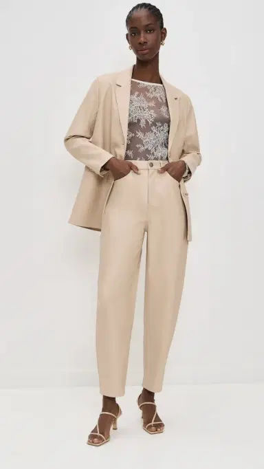 LE BOP Dakota Faux Leather Barrel Pants Sand | Thumbnail 5 LE BOP Dakota Faux Leather Barrel Pants Sand | Thumbnail 5