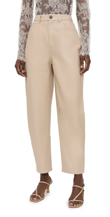 LE BOP Dakota Faux Leather Barrel Pants Sand | Thumbnail 1 LE BOP Dakota Faux Leather Barrel Pants Sand | Thumbnail 1