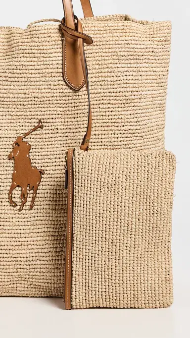 Polo Ralph Lauren Large Raffia Tote Natural/Cuoio One Size | Thumbnail 6 Polo Ralph Lauren Large Raffia Tote Natural/Cuoio One Size | Thumbnail 6