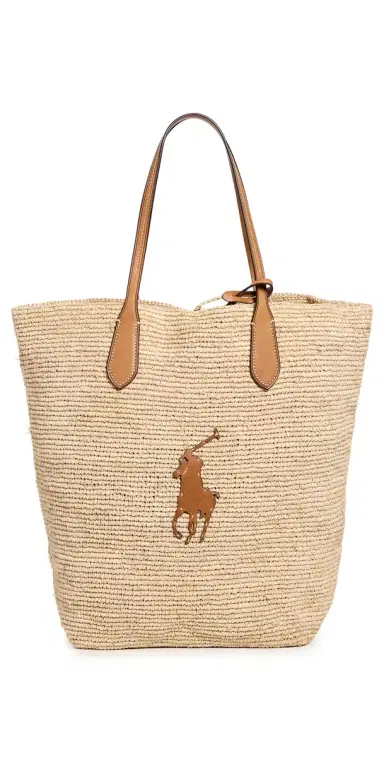 Polo Ralph Lauren Large Raffia Tote Natural/Cuoio One Size | Thumbnail 1 Polo Ralph Lauren Large Raffia Tote Natural/Cuoio One Size | Thumbnail 1