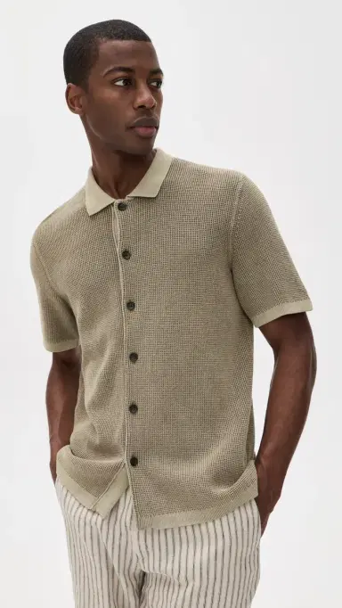 Faherty Short Sleeve Sunwashed Sweater Shirt Island Brown | Thumbnail 2 Faherty Short Sleeve Sunwashed Sweater Shirt Island Brown | Thumbnail 2