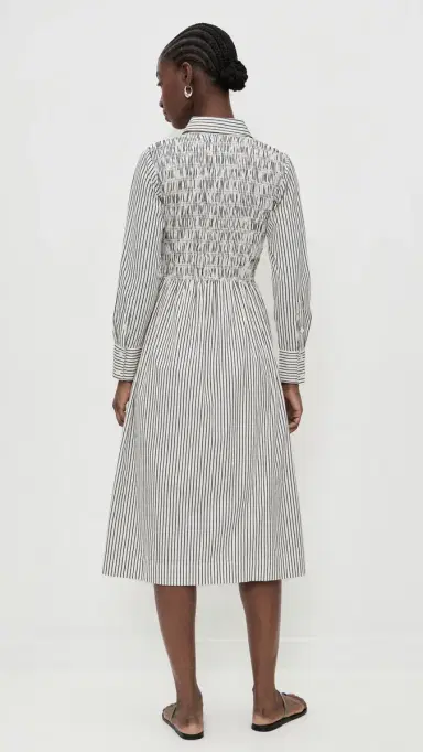 Madewell Smocked Midi Shirt Dress White Black Stripe | Thumbnail 3 Madewell Smocked Midi Shirt Dress White Black Stripe | Thumbnail 3
