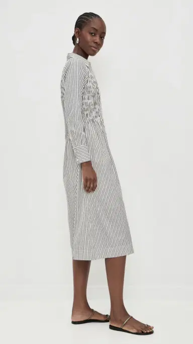 Madewell Smocked Midi Shirt Dress White Black Stripe | Thumbnail 4 Madewell Smocked Midi Shirt Dress White Black Stripe | Thumbnail 4