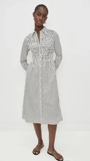 Madewell Smocked Midi Shirt Dress White Black Stripe | Thumbnail 5 Madewell Smocked Midi Shirt Dress White Black Stripe | Thumbnail 5