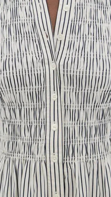 Madewell Smocked Midi Shirt Dress White Black Stripe | Thumbnail 6 Madewell Smocked Midi Shirt Dress White Black Stripe | Thumbnail 6