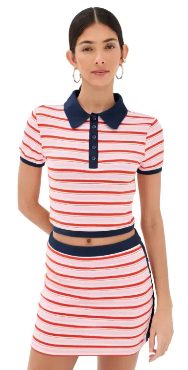 Simkhai Marnie Knit Polo Tulip Stripe | Thumbnail 1 Simkhai Marnie Knit Polo Tulip Stripe | Thumbnail 1