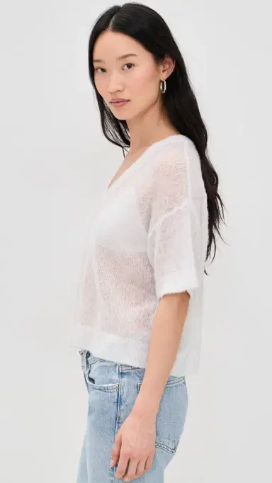 American Vintage Cashmere Short Sleeve V Neck Tee Polaire Chine | Thumbnail 4 American Vintage Cashmere Short Sleeve V Neck Tee Polaire Chine | Thumbnail 4