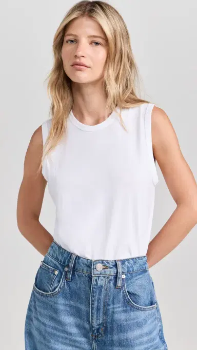 Another Tomorrow Sleeveless Tee White | Thumbnail 2 Another Tomorrow Sleeveless Tee White | Thumbnail 2