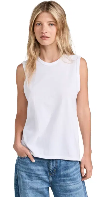 Another Tomorrow Sleeveless Tee White | Thumbnail 1 Another Tomorrow Sleeveless Tee White | Thumbnail 1