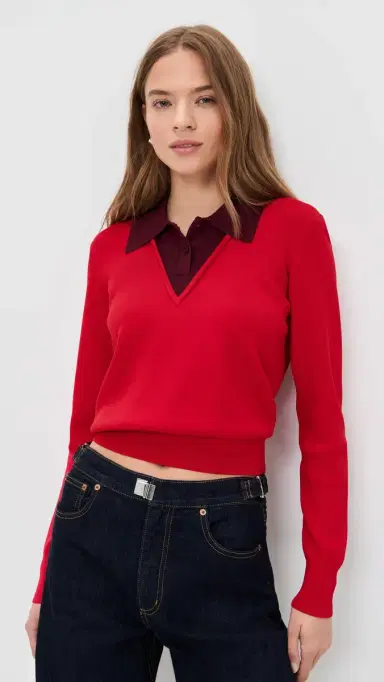 LE BOP Trompe L'oeil Layered Polo Red/Burgundy | Thumbnail 2 LE BOP Trompe L'oeil Layered Polo Red/Burgundy | Thumbnail 2