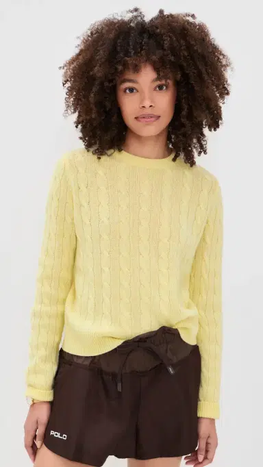 White + Warren Cashmere Varsity Cable Crewneck emonade | Thumbnail 2 White + Warren Cashmere Varsity Cable Crewneck emonade | Thumbnail 2