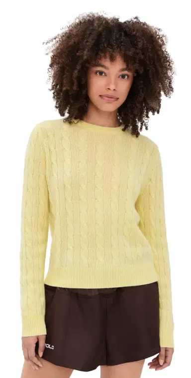 White + Warren Cashmere Varsity Cable Crewneck emonade | Thumbnail 1 White + Warren Cashmere Varsity Cable Crewneck emonade | Thumbnail 1