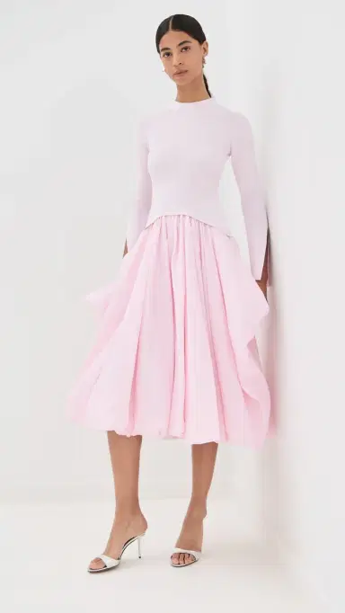 SIMKHAI Kenlie Long Sleeve Mock Neck Midi Dress Blush | Thumbnail 2 SIMKHAI Kenlie Long Sleeve Mock Neck Midi Dress Blush | Thumbnail 2