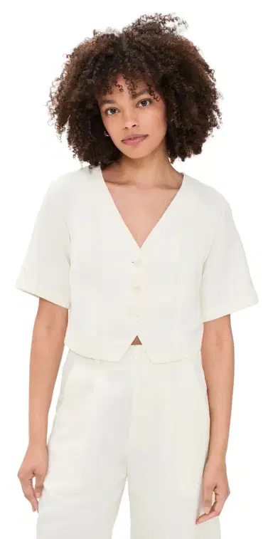 Apiece Apart Lia Crop Blouse Cream | Thumbnail 1 Apiece Apart Lia Crop Blouse Cream | Thumbnail 1