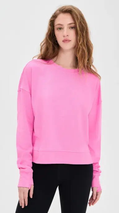 Sweaty Betty After Class Crop Sweatshirt Guava Pink | Thumbnail 2 Sweaty Betty After Class Crop Sweatshirt Guava Pink | Thumbnail 2