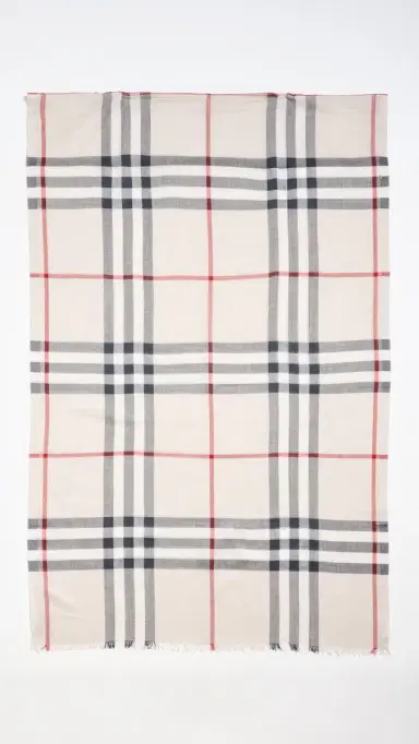Burberry Wide Check Wool Silk Gauze Scarf Stone Check | Thumbnail 2 Burberry Wide Check Wool Silk Gauze Scarf Stone Check | Thumbnail 2