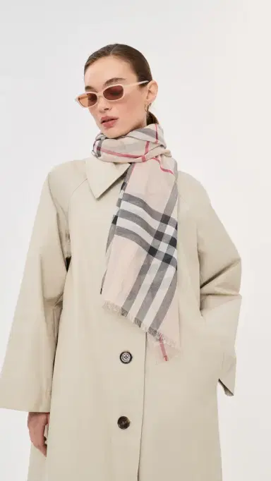 Burberry Wide Check Wool Silk Gauze Scarf Stone Check | Thumbnail 3 Burberry Wide Check Wool Silk Gauze Scarf Stone Check | Thumbnail 3