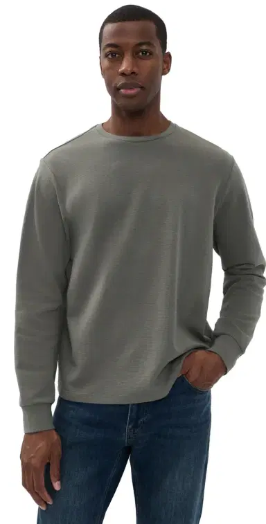 Frame Duo Fold Long Sleeve Crew Tee moky Green | Thumbnail 1 Frame Duo Fold Long Sleeve Crew Tee moky Green | Thumbnail 1