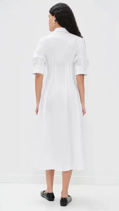 MEIMEIJ Cotton Stretch 3/4 Sleeve Shirt Dress Off White | Thumbnail 3 MEIMEIJ Cotton Stretch 3/4 Sleeve Shirt Dress Off White | Thumbnail 3