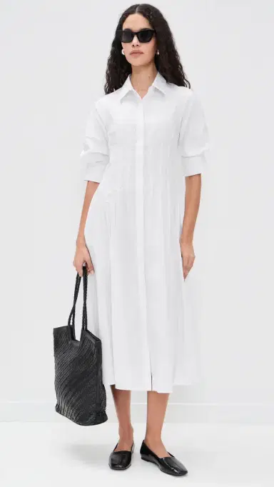 MEIMEIJ Cotton Stretch 3/4 Sleeve Shirt Dress Off White | Thumbnail 5 MEIMEIJ Cotton Stretch 3/4 Sleeve Shirt Dress Off White | Thumbnail 5