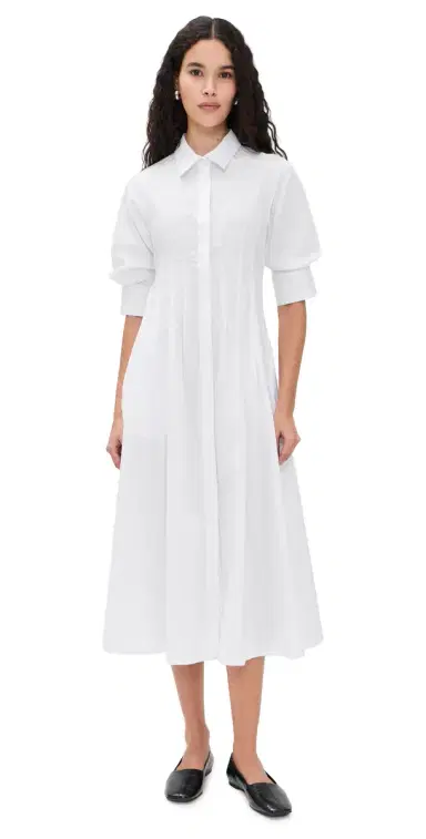 MEIMEIJ Cotton Stretch 3/4 Sleeve Shirt Dress Off White | Thumbnail 1 MEIMEIJ Cotton Stretch 3/4 Sleeve Shirt Dress Off White | Thumbnail 1