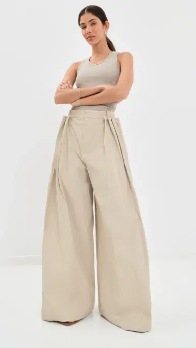 Tibi Luxe Twill Tucked Pleated Trousers Taupe | Thumbnail 2 Tibi Luxe Twill Tucked Pleated Trousers Taupe | Thumbnail 2