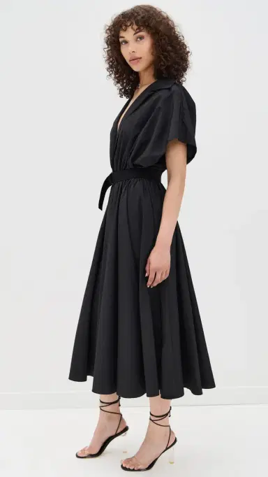Norma Kamali Belted Flared Midi Shirt Dress Black | Thumbnail 4 Norma Kamali Belted Flared Midi Shirt Dress Black | Thumbnail 4