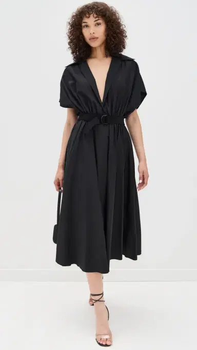 Norma Kamali Belted Flared Midi Shirt Dress Black | Thumbnail 5 Norma Kamali Belted Flared Midi Shirt Dress Black | Thumbnail 5