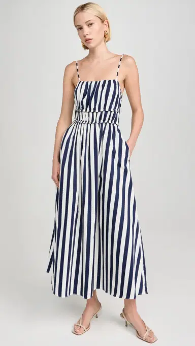 English Factory tripe Sleeveless Maxi Dress Navy/White | Thumbnail 2 English Factory tripe Sleeveless Maxi Dress Navy/White | Thumbnail 2