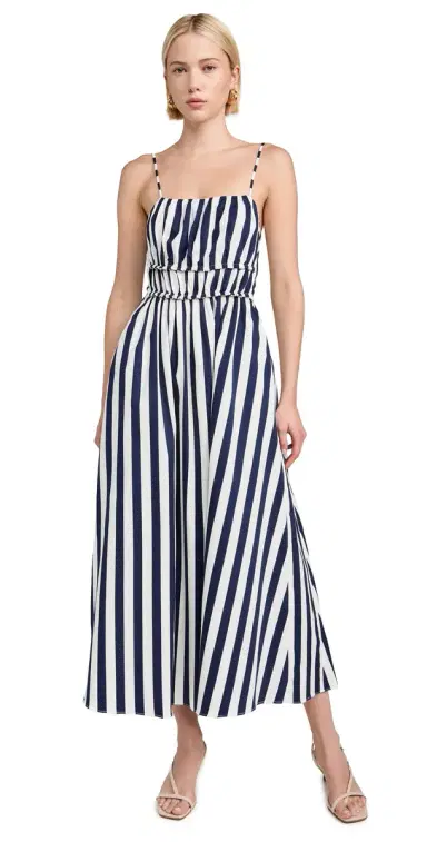 English Factory tripe Sleeveless Maxi Dress Navy/White | Thumbnail 1 English Factory tripe Sleeveless Maxi Dress Navy/White | Thumbnail 1