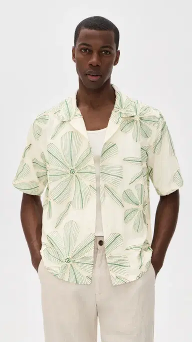 Corridor inen Applique Short Sleeve Shirt Natural | Thumbnail 2 Corridor inen Applique Short Sleeve Shirt Natural | Thumbnail 2